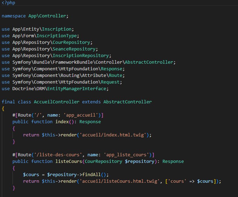 AccueilController — routes et liste des cours